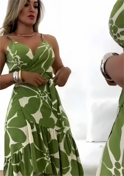 🏖️Sommarrea – 50 % rabatt🌼Casual tunikklänning för dam med resortmönster och rynkad midja