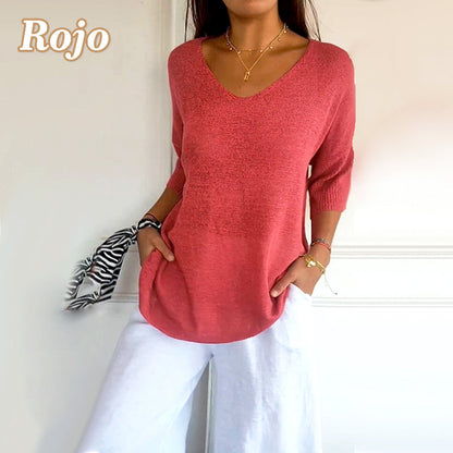 🔥Tidsbegränsat erbjudande-Csual stickad skjorta med V-ringad