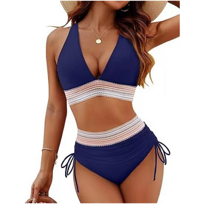 👙Högt skurna bikinisets med magkontroll och färgblockdesign