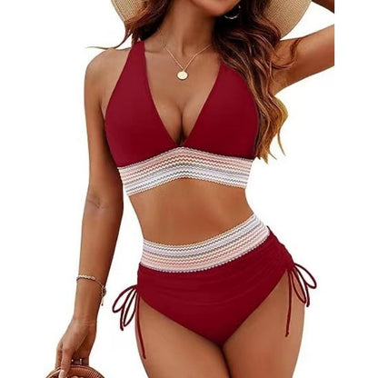 👙Högt skurna bikinisets med magkontroll och färgblockdesign
