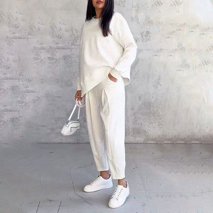 🔥Avslappnad tvådelad ensemble med rund hals och långa ärmar