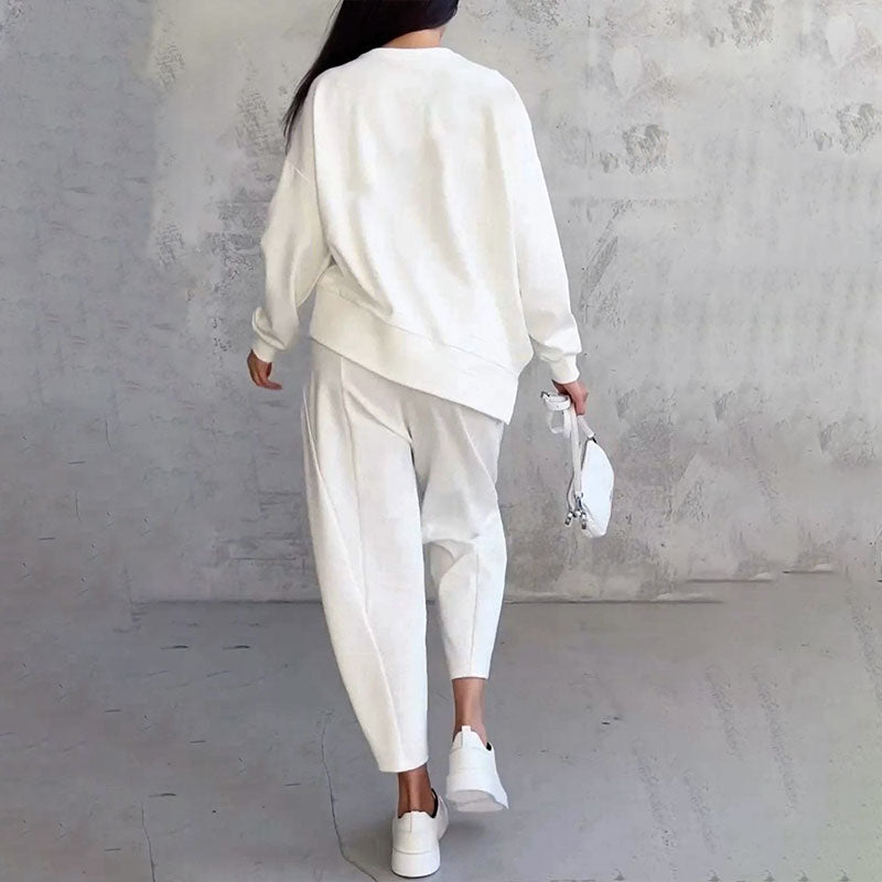 🔥Avslappnad tvådelad ensemble med rund hals och långa ärmar
