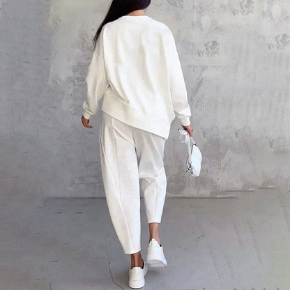🔥Avslappnad tvådelad ensemble med rund hals och långa ärmar