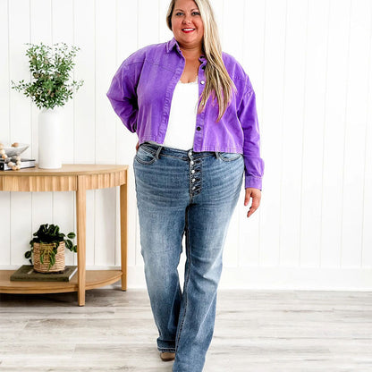 🎁Rabattkampanj: 50 % rabatt👖Jeans med medelhög midja, knäppning och utsvängda be