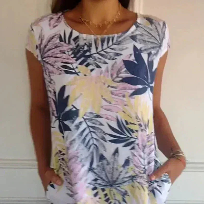 ⏳Tidsbegränsad rabatt✈️Rund hals botaniskt tryck damklänning 💕