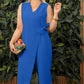 V-ringad jumpsuit med knytband, enfärgad, casual, dam