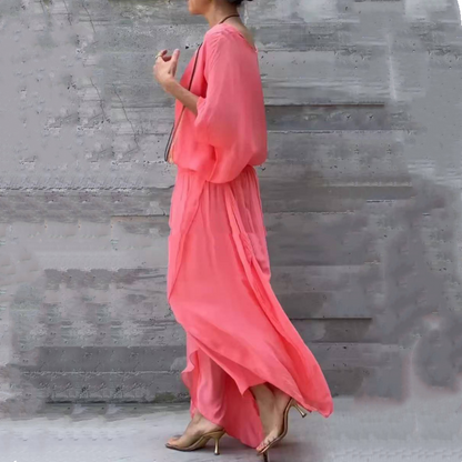 Lös topp & byxor med vida ben Chiffon 2-delat set