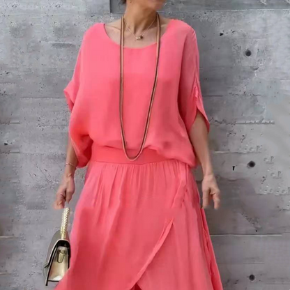 Lös topp & byxor med vida ben Chiffon 2-delat set