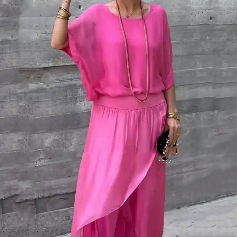 Lös topp & byxor med vida ben Chiffon 2-delat set