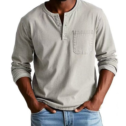 Vintage Distressed Pocket Långärmad Skjorta för Herr