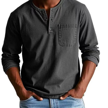 Vintage Distressed Pocket Långärmad Skjorta för Herr