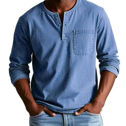 Vintage Distressed Pocket Långärmad Skjorta för Herr