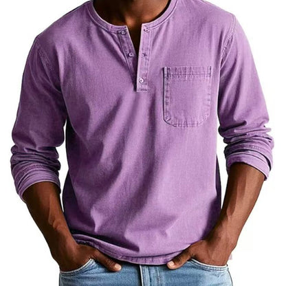 Vintage Distressed Pocket Långärmad Skjorta för Herr