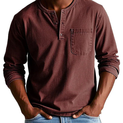 Vintage Distressed Pocket Långärmad Skjorta för Herr