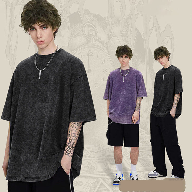 👚👕Unisex/lös retro enfärgad kortärmad topp