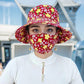 Blommig Stor Brimmed Sun Hat med Mask