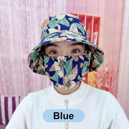 Blommig Stor Brimmed Sun Hat med Mask