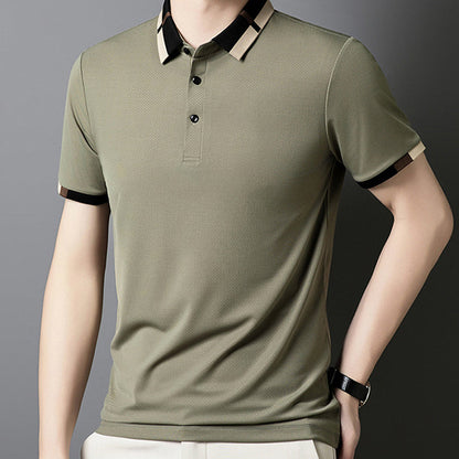 Kortärmad Stretch Ice Silk T-shirt med uppslag för mä