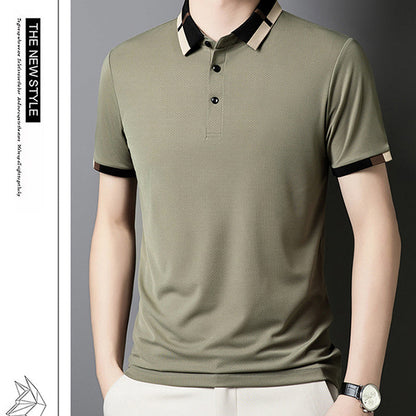 Kortärmad Stretch Ice Silk T-shirt med uppslag för mä