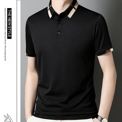 Kortärmad Stretch Ice Silk T-shirt med uppslag för mä