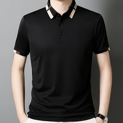 Kortärmad Stretch Ice Silk T-shirt med uppslag för mä
