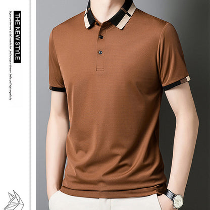 Kortärmad Stretch Ice Silk T-shirt med uppslag för mä