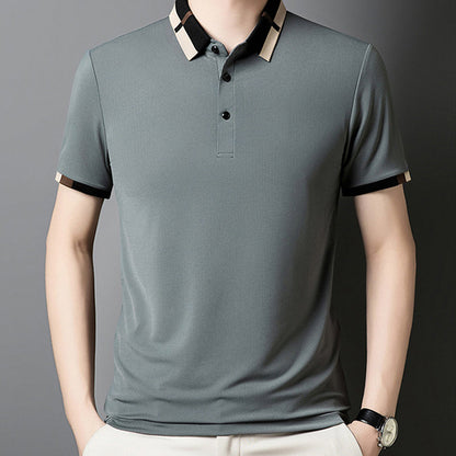 Kortärmad Stretch Ice Silk T-shirt med uppslag för mä