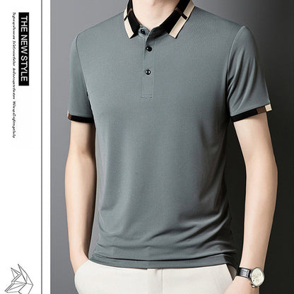 Kortärmad Stretch Ice Silk T-shirt med uppslag för mä
