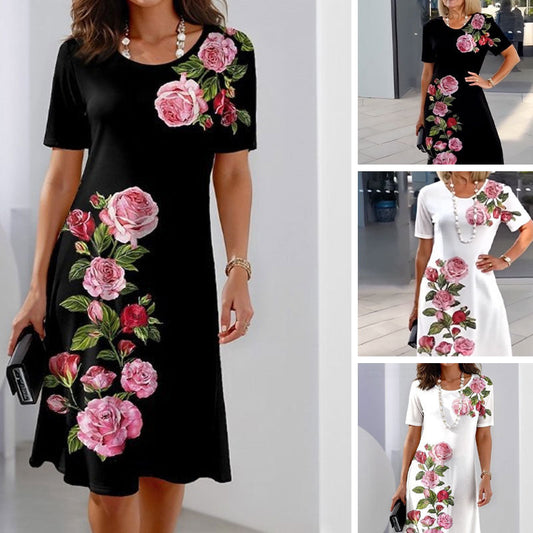 2025 Ny Rose Bloom kortärmad klänning