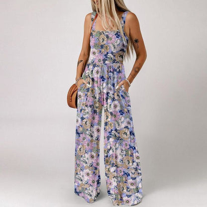 🌼Damers avslappnade ärmlösa jumpsuit med tryck🏖️