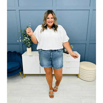 💖SISTA DAGARS REA 60% RABATT🩳Högmidjade denimshorts med fransar och cropp