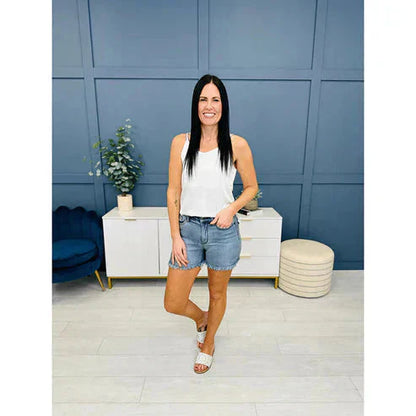 💖SISTA DAGARS REA 60% RABATT🩳Högmidjade denimshorts med fransar och cropp