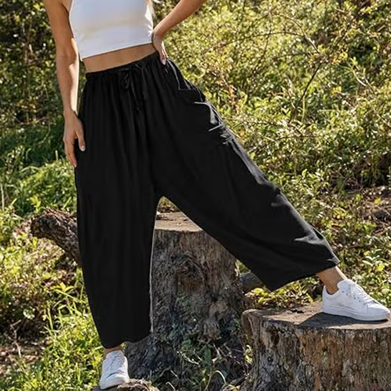 Enfärgade byxor för kvinnor med vida ben🔥Köp 2 och få fri frakt