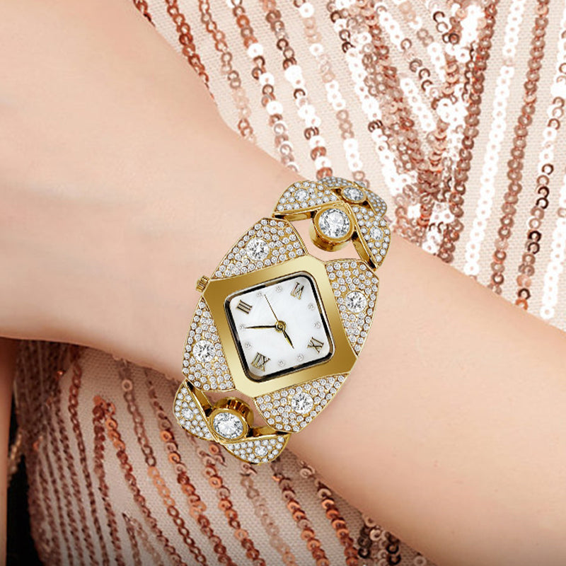 Kvinnors retro kvarts klocka med gnistrande strass