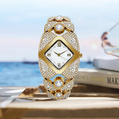 Kvinnors retro kvarts klocka med gnistrande strass
