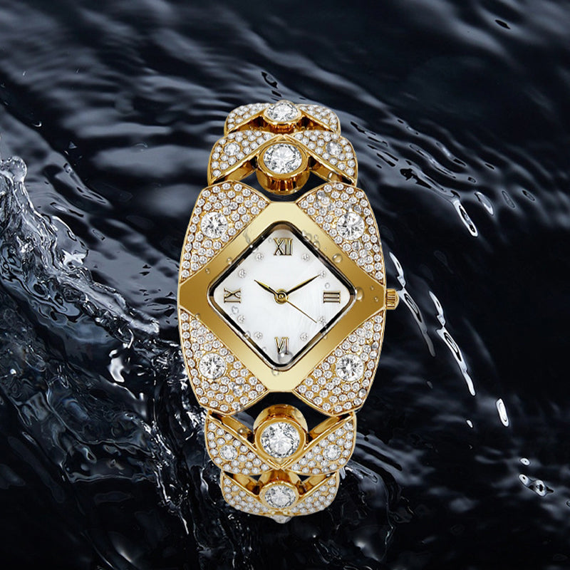 Kvinnors retro kvarts klocka med gnistrande strass