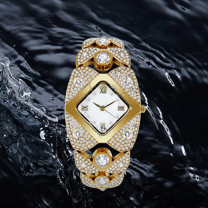 Kvinnors retro kvarts klocka med gnistrande strass