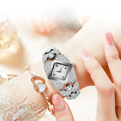 Kvinnors retro kvarts klocka med gnistrande strass
