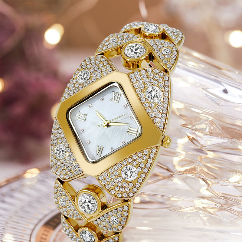 Kvinnors retro kvarts klocka med gnistrande strass