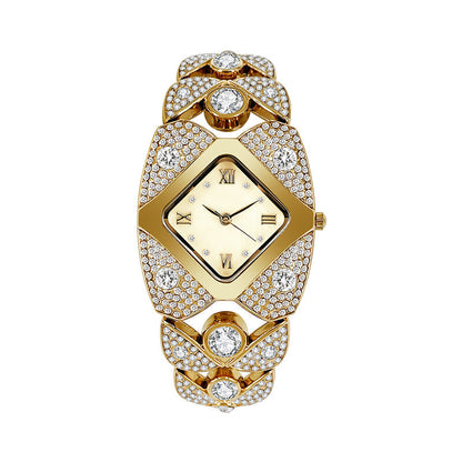 Kvinnors retro kvarts klocka med gnistrande strass