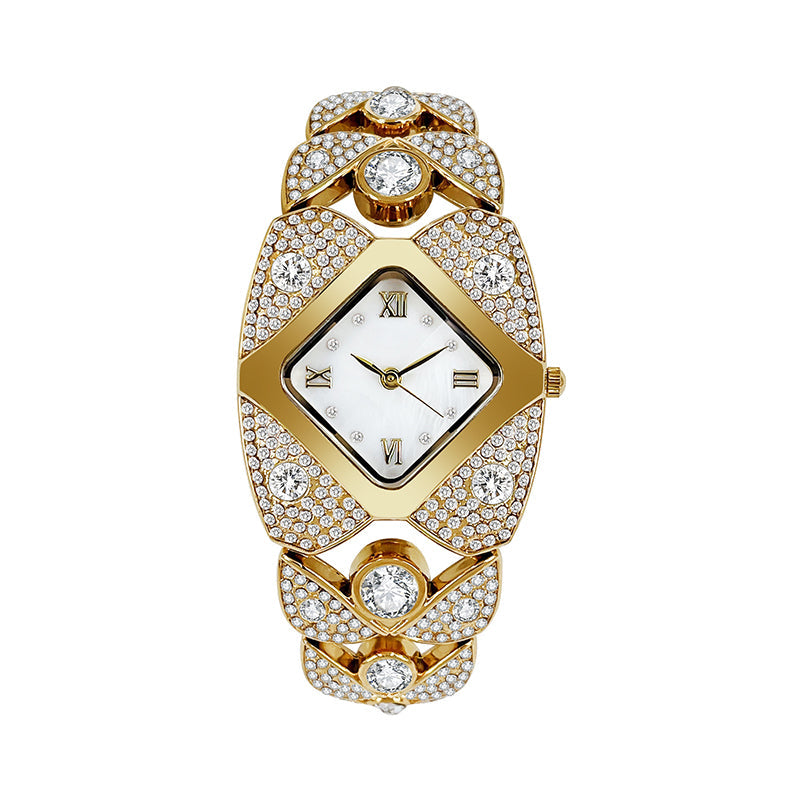 Kvinnors retro kvarts klocka med gnistrande strass