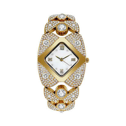 Kvinnors retro kvarts klocka med gnistrande strass