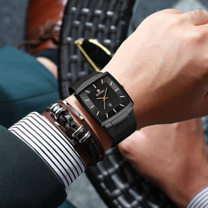 🔥Ultra-tunn kvartsklocka med fyrkantigt nätbälte för mä