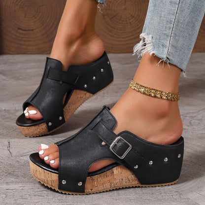 Dammode Peep Toe Wedge Platform Sandaler