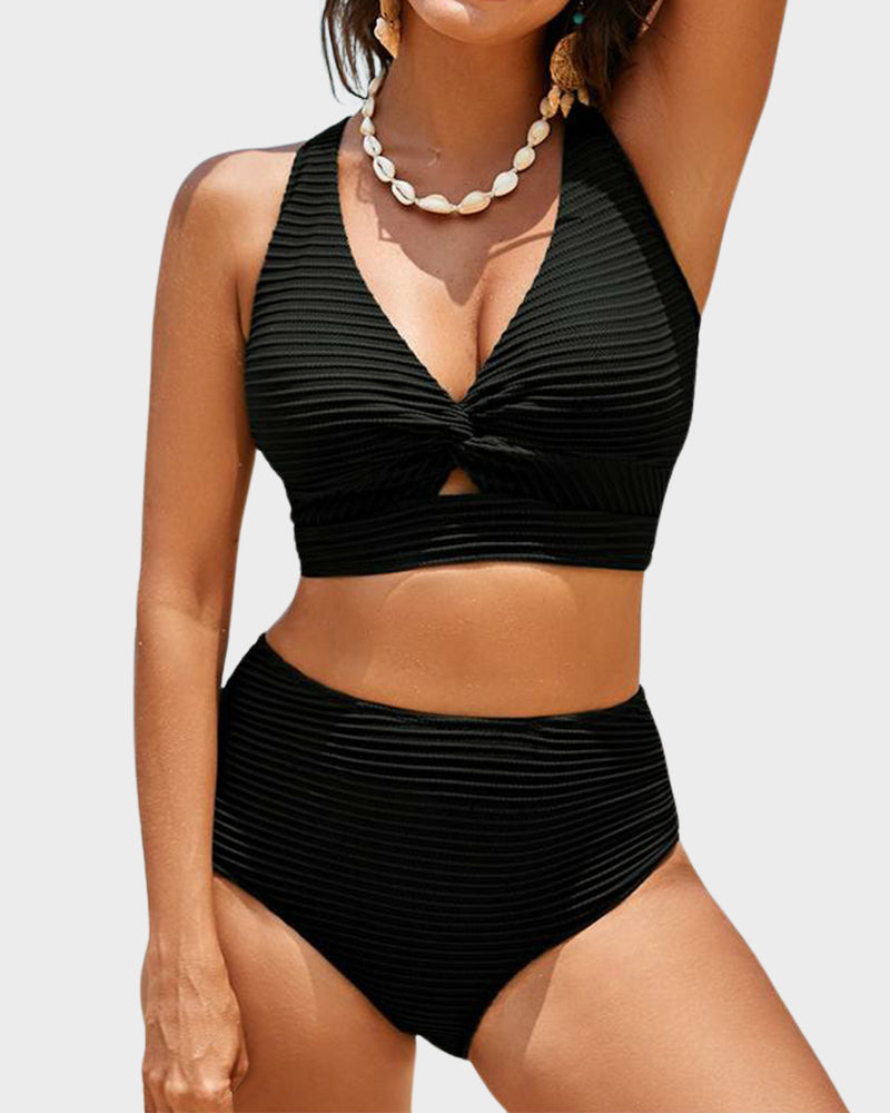 👙👙2025 Ny modell ~60% RABATT 👙Bikineset med hög midja och texturerad knut framtill