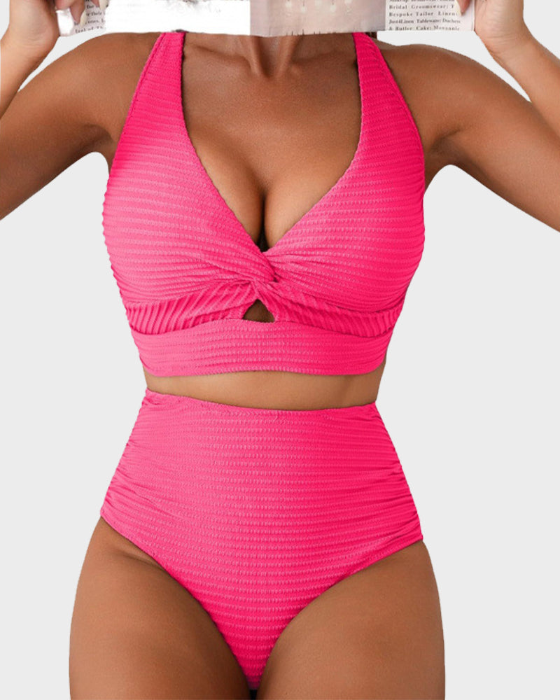👙👙2025 Ny modell ~60% RABATT 👙Bikineset med hög midja och texturerad knut framtill