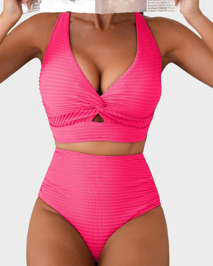 👙👙2025 Ny modell ~60% RABATT 👙Bikineset med hög midja och texturerad knut framtill