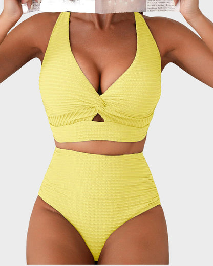 👙👙2025 Ny modell ~60% RABATT 👙Bikineset med hög midja och texturerad knut framtill