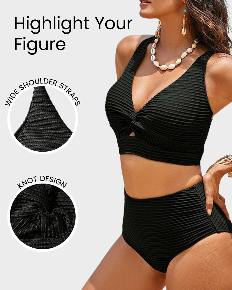 👙👙2025 Ny modell ~60% RABATT 👙Bikineset med hög midja och texturerad knut framtill