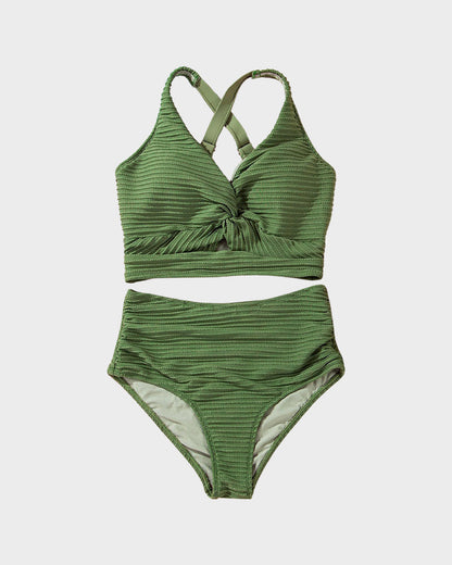 👙👙2025 Ny modell ~60% RABATT 👙Bikineset med hög midja och texturerad knut framtill